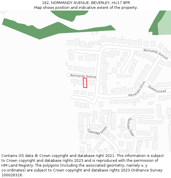 162, NORMANDY AVENUE, BEVERLEY, HU17 8PR: Location map and indicative extent of plot