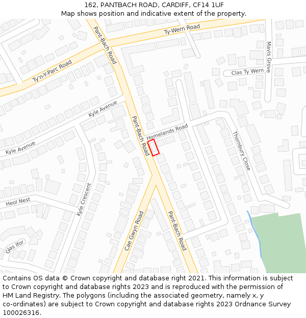 162, PANTBACH ROAD, CARDIFF, CF14 1UF: Location map and indicative extent of plot