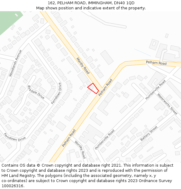 162, PELHAM ROAD, IMMINGHAM, DN40 1QD: Location map and indicative extent of plot