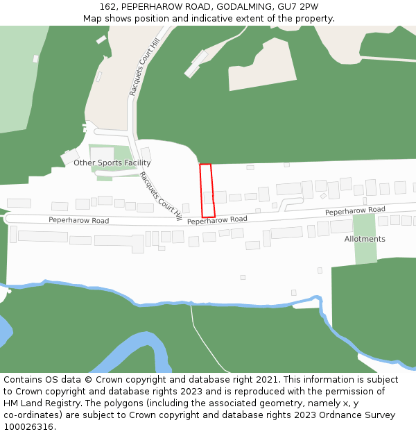 162, PEPERHAROW ROAD, GODALMING, GU7 2PW: Location map and indicative extent of plot