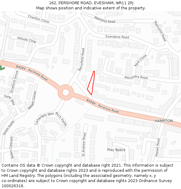 162, PERSHORE ROAD, EVESHAM, WR11 2PJ: Location map and indicative extent of plot