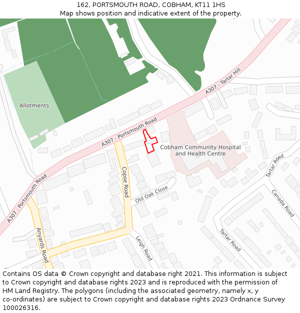 162, PORTSMOUTH ROAD, COBHAM, KT11 1HS: Location map and indicative extent of plot