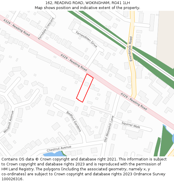 162, READING ROAD, WOKINGHAM, RG41 1LH: Location map and indicative extent of plot