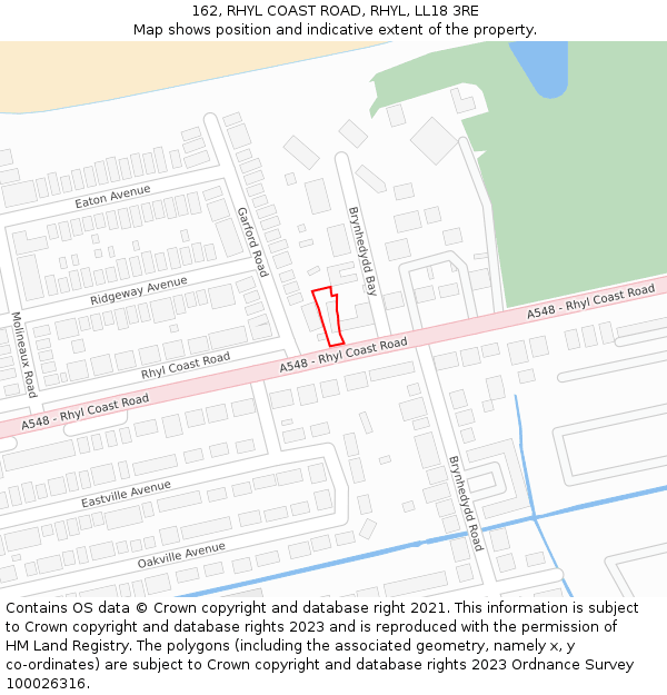 162, RHYL COAST ROAD, RHYL, LL18 3RE: Location map and indicative extent of plot