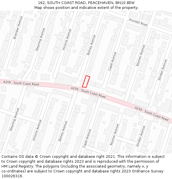 162, SOUTH COAST ROAD, PEACEHAVEN, BN10 8EW: Location map and indicative extent of plot