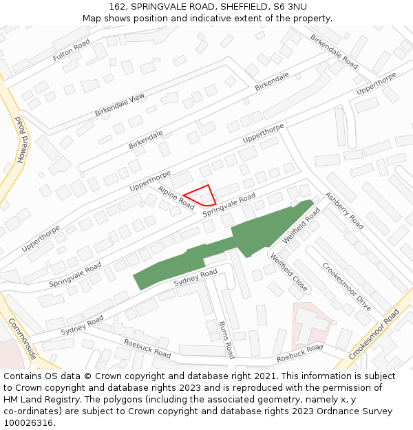 162, SPRINGVALE ROAD, SHEFFIELD, S6 3NU: Location map and indicative extent of plot