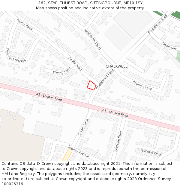 162, STAPLEHURST ROAD, SITTINGBOURNE, ME10 1SY: Location map and indicative extent of plot