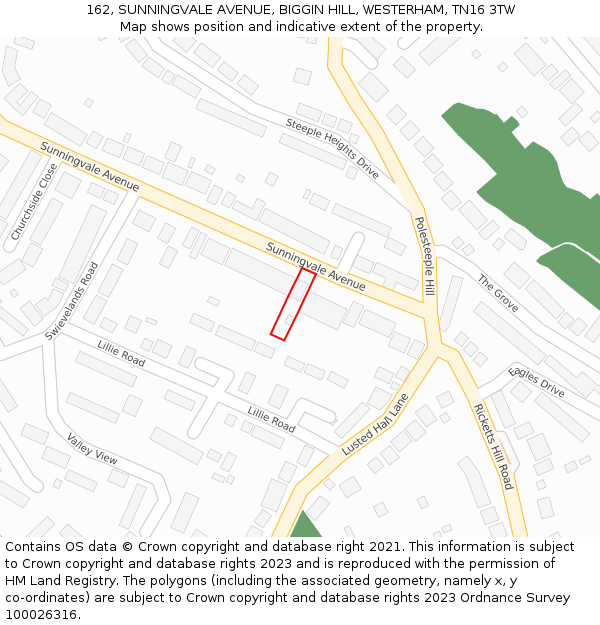 162, SUNNINGVALE AVENUE, BIGGIN HILL, WESTERHAM, TN16 3TW: Location map and indicative extent of plot