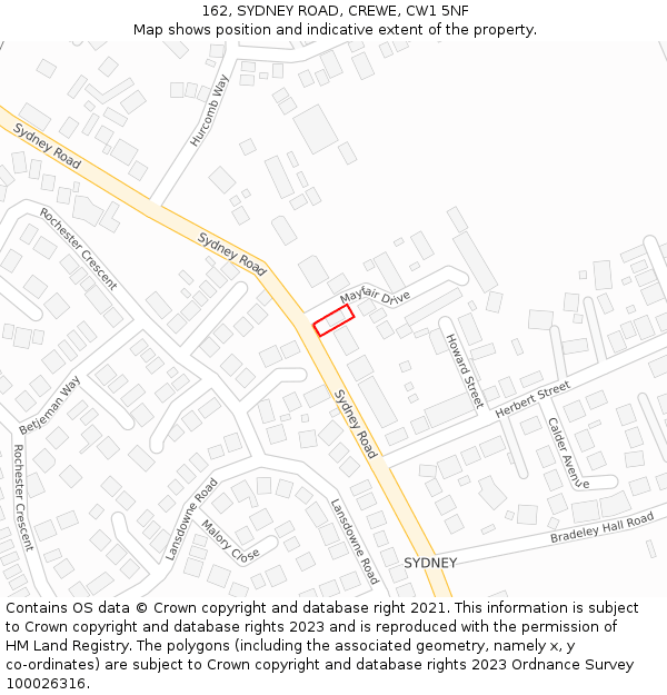 162, SYDNEY ROAD, CREWE, CW1 5NF: Location map and indicative extent of plot