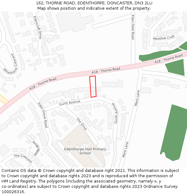 162, THORNE ROAD, EDENTHORPE, DONCASTER, DN3 2LU: Location map and indicative extent of plot