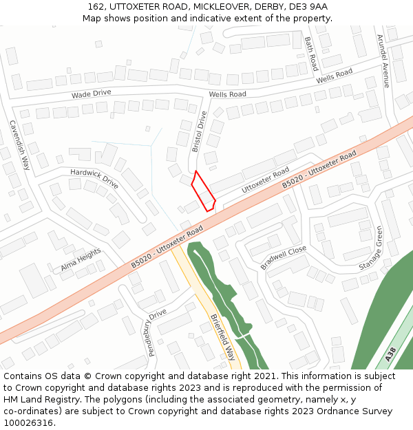 162, UTTOXETER ROAD, MICKLEOVER, DERBY, DE3 9AA: Location map and indicative extent of plot