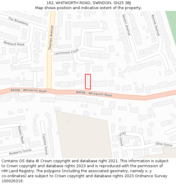 162, WHITWORTH ROAD, SWINDON, SN25 3BJ: Location map and indicative extent of plot