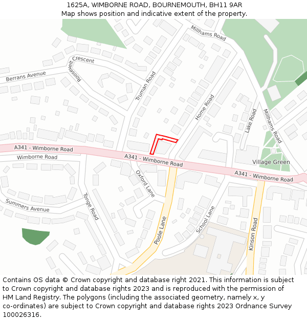 1625A, WIMBORNE ROAD, BOURNEMOUTH, BH11 9AR: Location map and indicative extent of plot