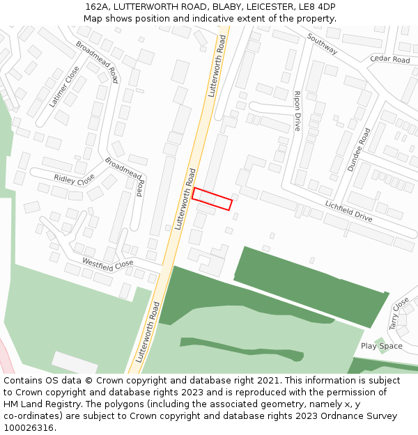 162A, LUTTERWORTH ROAD, BLABY, LEICESTER, LE8 4DP: Location map and indicative extent of plot