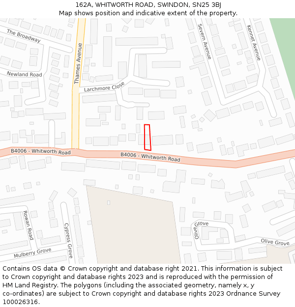 162A, WHITWORTH ROAD, SWINDON, SN25 3BJ: Location map and indicative extent of plot