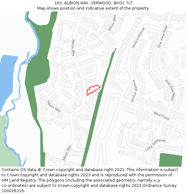 163, ALBION WAY, VERWOOD, BH31 7LT: Location map and indicative extent of plot