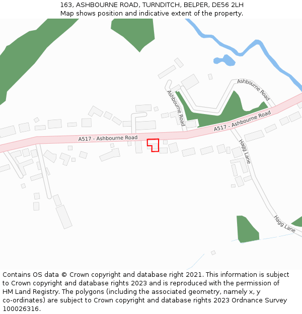 163, ASHBOURNE ROAD, TURNDITCH, BELPER, DE56 2LH: Location map and indicative extent of plot