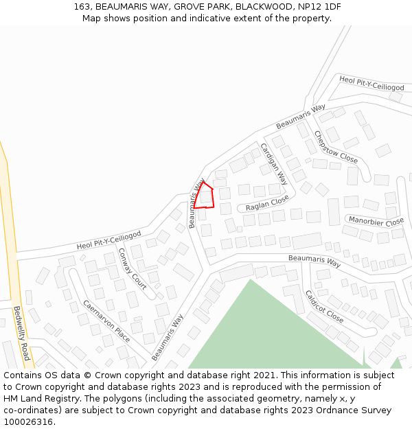 163, BEAUMARIS WAY, GROVE PARK, BLACKWOOD, NP12 1DF: Location map and indicative extent of plot