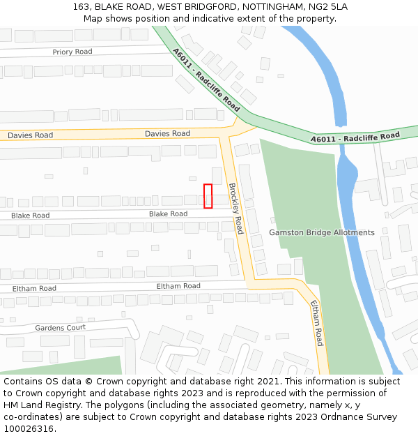 163, BLAKE ROAD, WEST BRIDGFORD, NOTTINGHAM, NG2 5LA: Location map and indicative extent of plot