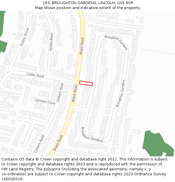 163, BROUGHTON GARDENS, LINCOLN, LN5 8SR: Location map and indicative extent of plot