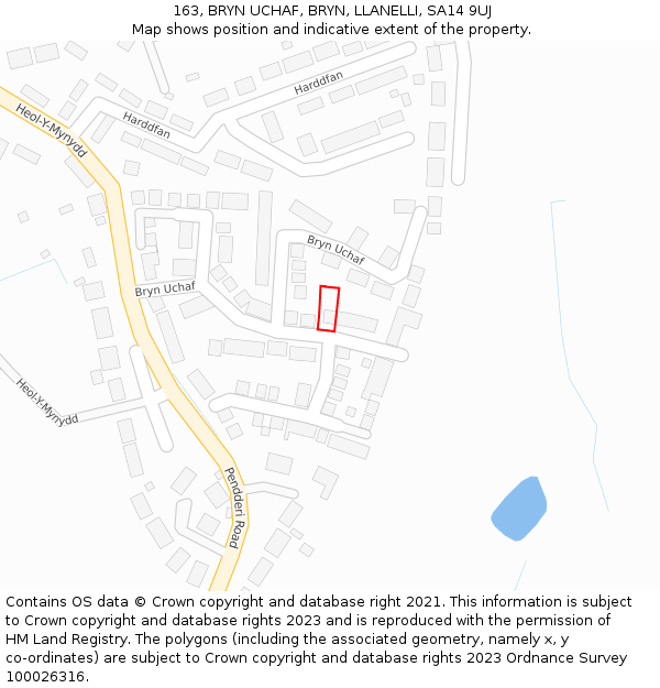 163, BRYN UCHAF, BRYN, LLANELLI, SA14 9UJ: Location map and indicative extent of plot