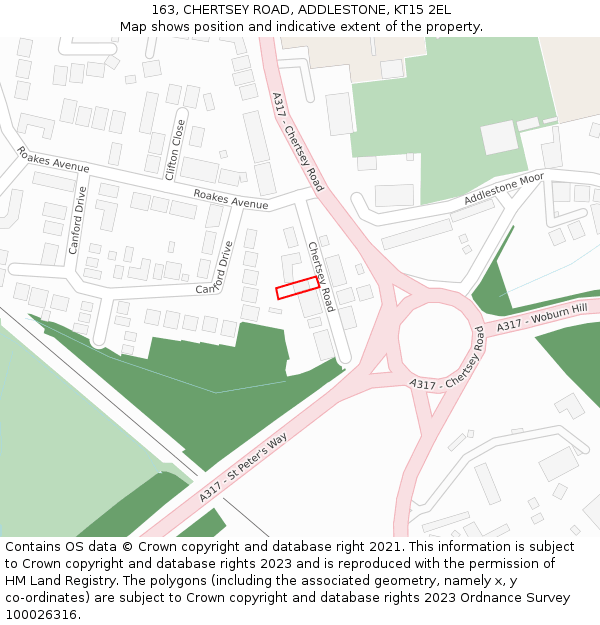 163, CHERTSEY ROAD, ADDLESTONE, KT15 2EL: Location map and indicative extent of plot