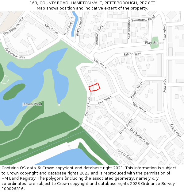 163, COUNTY ROAD, HAMPTON VALE, PETERBOROUGH, PE7 8ET: Location map and indicative extent of plot