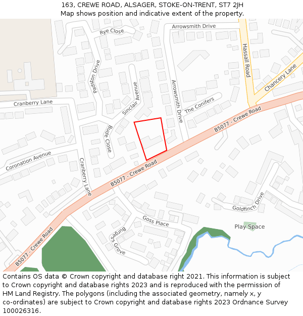 163, CREWE ROAD, ALSAGER, STOKE-ON-TRENT, ST7 2JH: Location map and indicative extent of plot