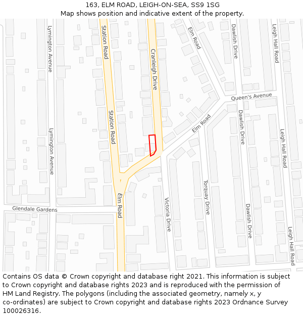 163, ELM ROAD, LEIGH-ON-SEA, SS9 1SG: Location map and indicative extent of plot
