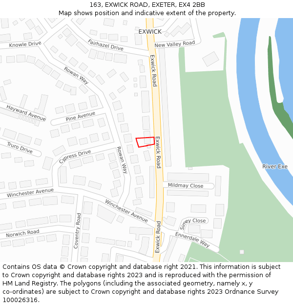 163, EXWICK ROAD, EXETER, EX4 2BB: Location map and indicative extent of plot