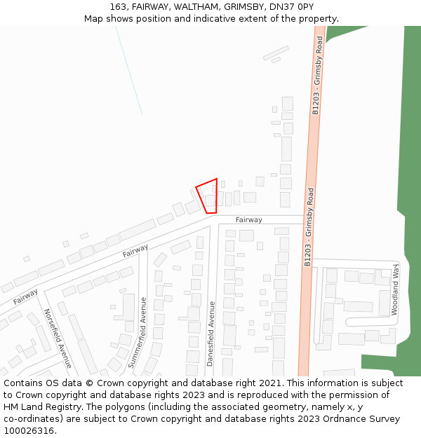 163, FAIRWAY, WALTHAM, GRIMSBY, DN37 0PY: Location map and indicative extent of plot