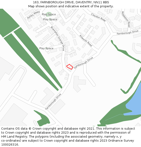 163, FARNBOROUGH DRIVE, DAVENTRY, NN11 8BS: Location map and indicative extent of plot