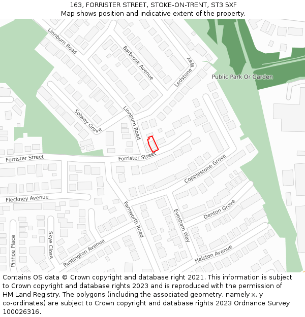 163, FORRISTER STREET, STOKE-ON-TRENT, ST3 5XF: Location map and indicative extent of plot