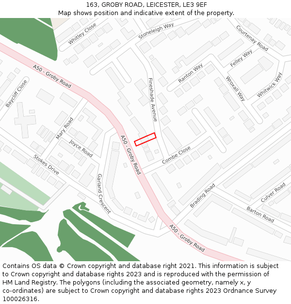 163, GROBY ROAD, LEICESTER, LE3 9EF: Location map and indicative extent of plot