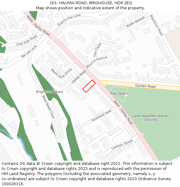 163, HALIFAX ROAD, BRIGHOUSE, HD6 2EQ: Location map and indicative extent of plot