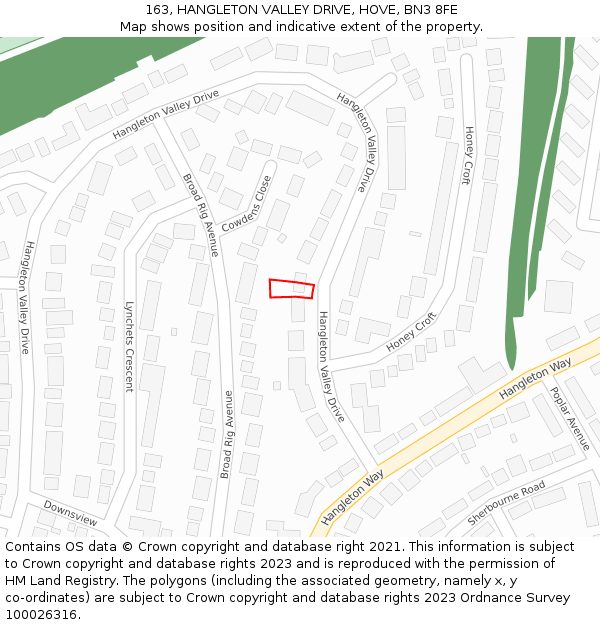 163, HANGLETON VALLEY DRIVE, HOVE, BN3 8FE: Location map and indicative extent of plot