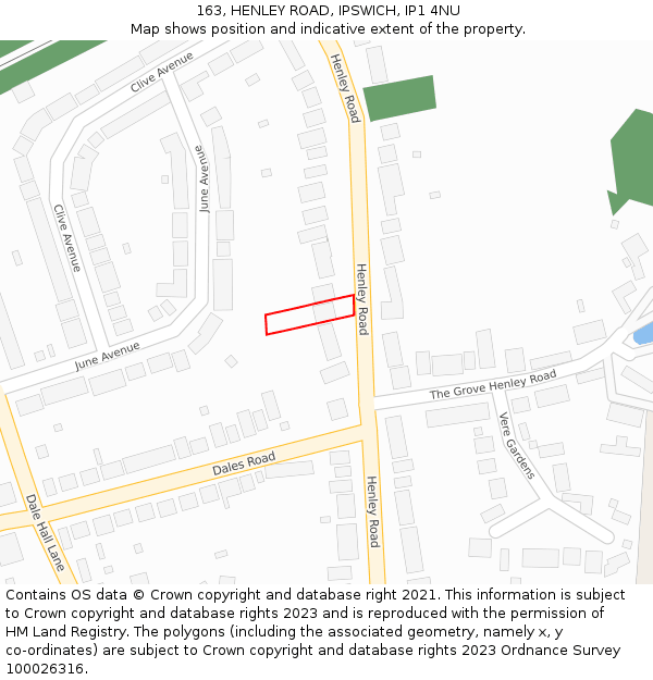 163, HENLEY ROAD, IPSWICH, IP1 4NU: Location map and indicative extent of plot