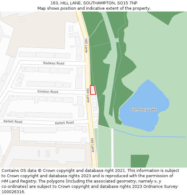 163, HILL LANE, SOUTHAMPTON, SO15 7NP: Location map and indicative extent of plot