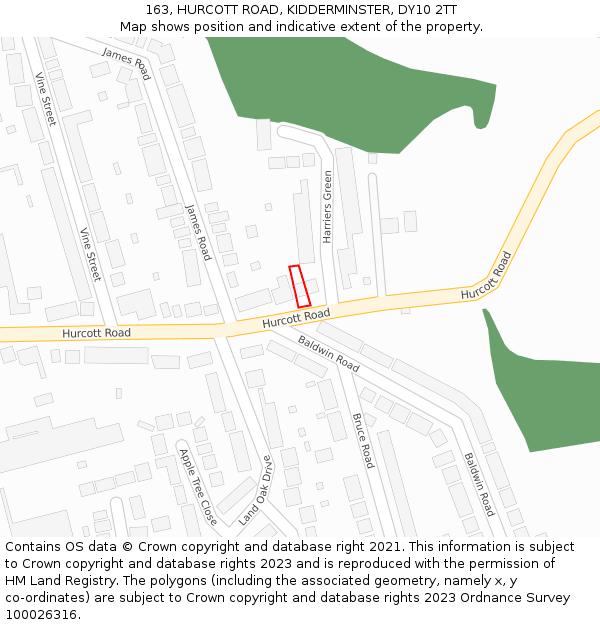 163, HURCOTT ROAD, KIDDERMINSTER, DY10 2TT: Location map and indicative extent of plot