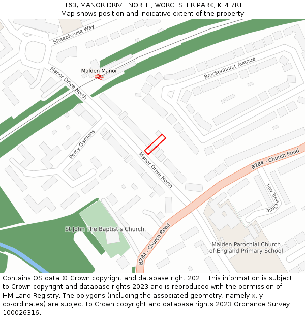 163, MANOR DRIVE NORTH, WORCESTER PARK, KT4 7RT: Location map and indicative extent of plot