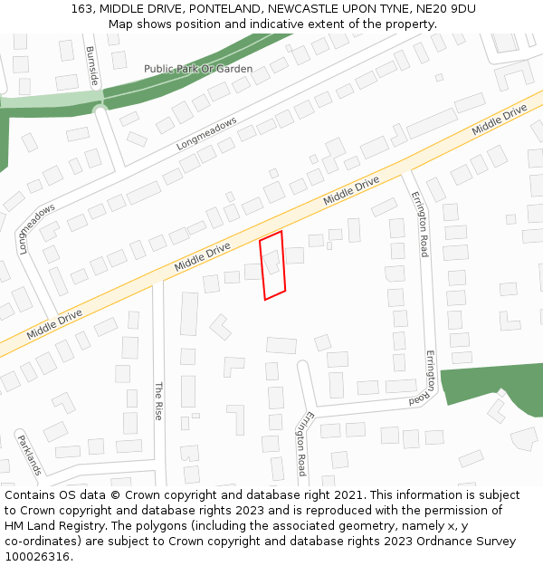 163, MIDDLE DRIVE, PONTELAND, NEWCASTLE UPON TYNE, NE20 9DU: Location map and indicative extent of plot