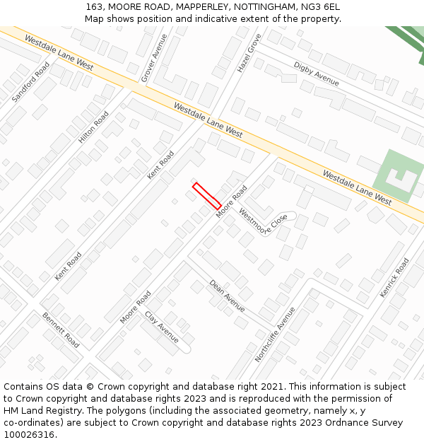 163, MOORE ROAD, MAPPERLEY, NOTTINGHAM, NG3 6EL: Location map and indicative extent of plot