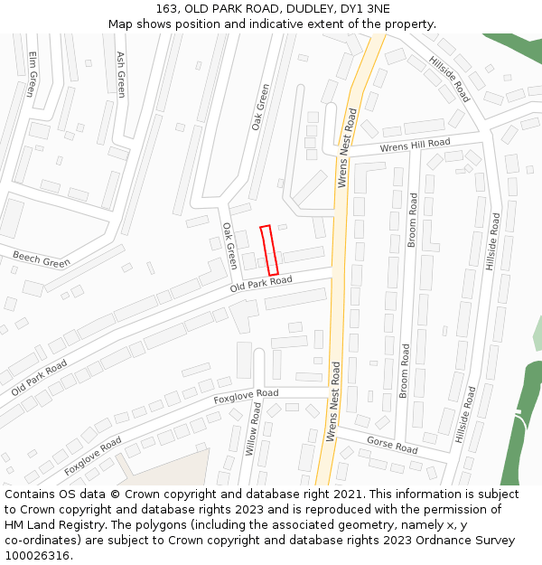 163, OLD PARK ROAD, DUDLEY, DY1 3NE: Location map and indicative extent of plot