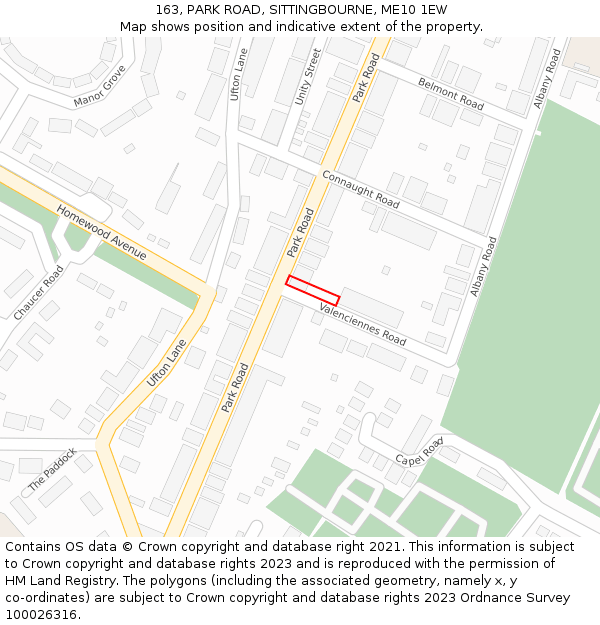 163, PARK ROAD, SITTINGBOURNE, ME10 1EW: Location map and indicative extent of plot