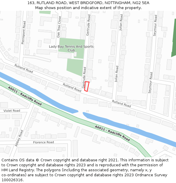 163, RUTLAND ROAD, WEST BRIDGFORD, NOTTINGHAM, NG2 5EA: Location map and indicative extent of plot