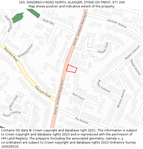 163, SANDBACH ROAD NORTH, ALSAGER, STOKE-ON-TRENT, ST7 2AX: Location map and indicative extent of plot