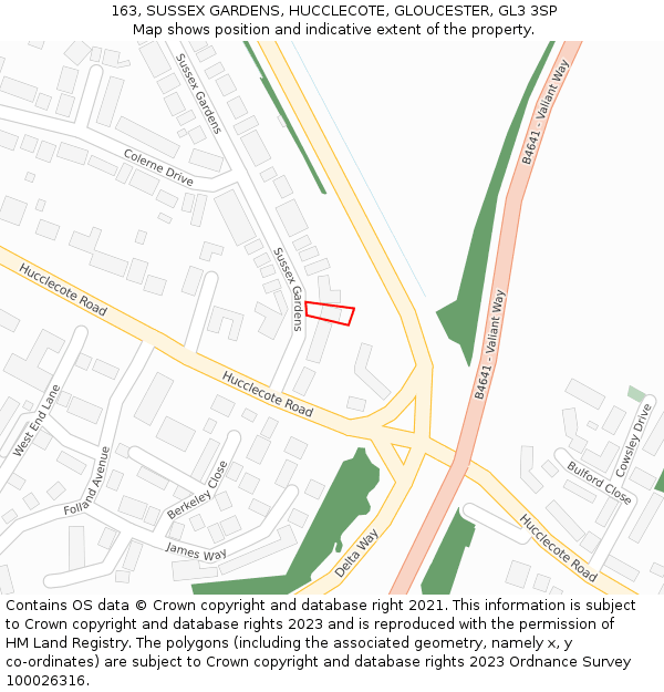 163, SUSSEX GARDENS, HUCCLECOTE, GLOUCESTER, GL3 3SP: Location map and indicative extent of plot