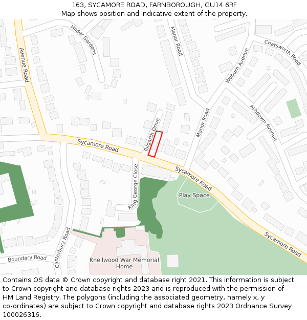 163, SYCAMORE ROAD, FARNBOROUGH, GU14 6RF: Location map and indicative extent of plot