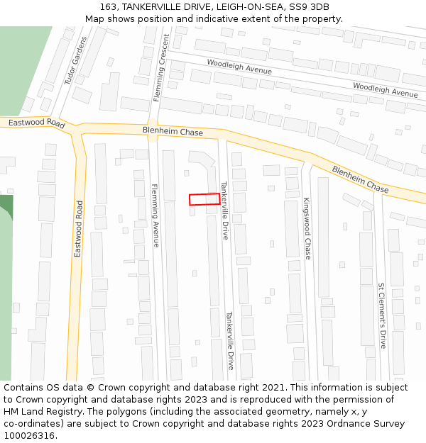 163, TANKERVILLE DRIVE, LEIGH-ON-SEA, SS9 3DB: Location map and indicative extent of plot