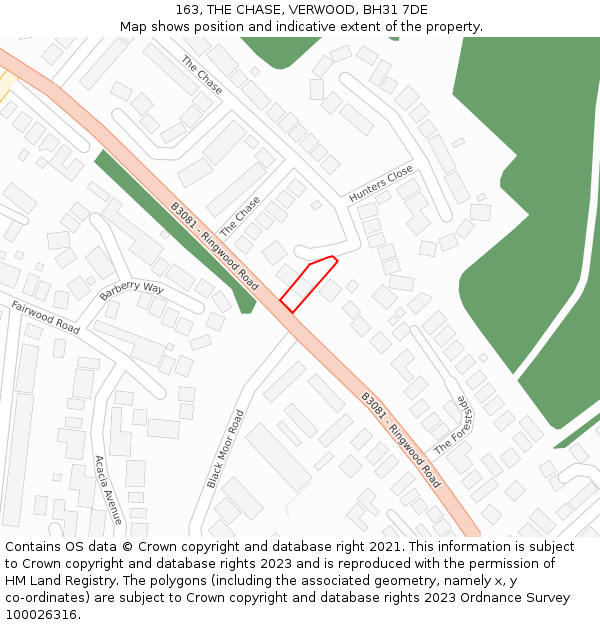 163, THE CHASE, VERWOOD, BH31 7DE: Location map and indicative extent of plot